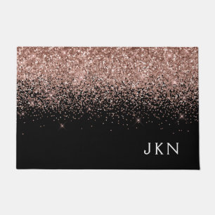 Rose Gold Blush Pink Glitter Monogram Initials Doormat