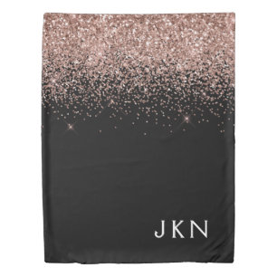 Rose Gold Blush Pink Glitter Monogram Initials Duvet Cover