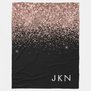 Rose Gold Blush Pink Glitter Monogram Initials Fleece Blanket