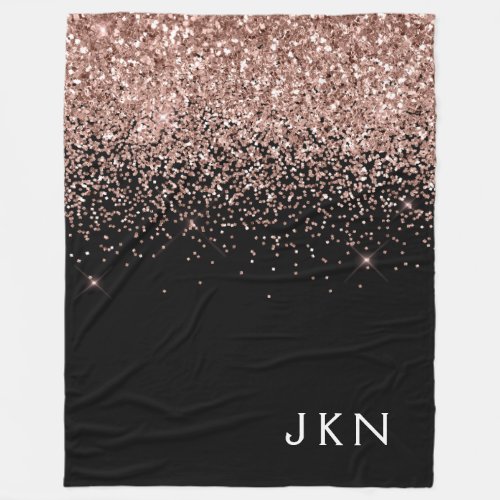 Rose Gold Blush Pink Glitter Monogram Initials Fleece Blanket