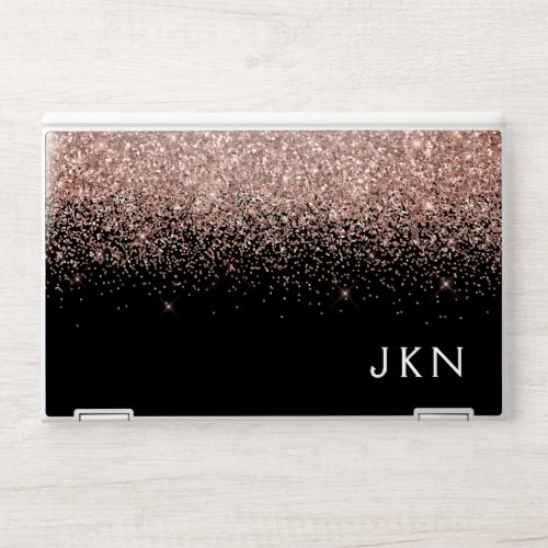 Rose Gold Blush Pink Glitter Monogram Initials HP Laptop Skin