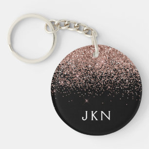 Rose Gold Blush Pink Glitter Monogram Initials Keychain