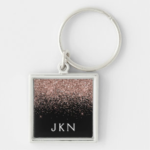 Rose Gold Blush Pink Glitter Monogram Initials Keychain