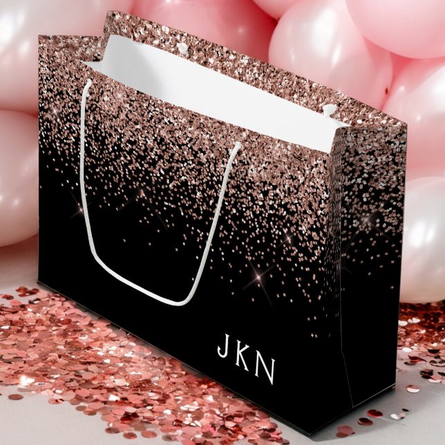 Rose Gold Blush Pink Glitter Monogram Initials Large Gift Bag (Creator Uploaded)