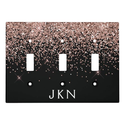 Rose Gold Blush Pink Glitter Monogram Initials Light Switch Cover