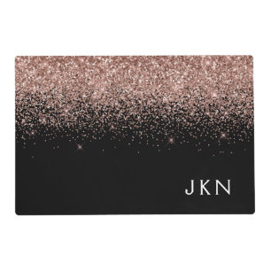 Rose Gold Blush Pink Glitter Monogram Initials Placemat