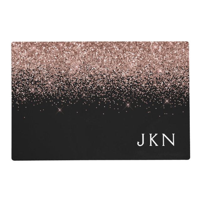 Rose Gold Blush Pink Glitter Monogram Initials Placemat (Front)
