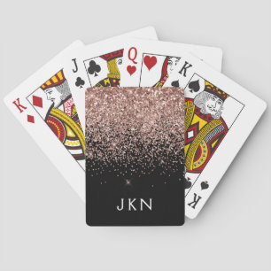 Rose Gold Blush Pink Glitter Monogram Initials Poker Cards