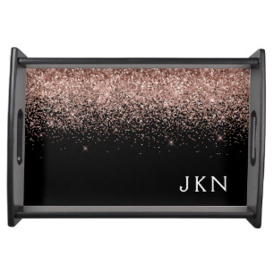 Rose Gold Blush Pink Glitter Monogram Initials Serving Tray