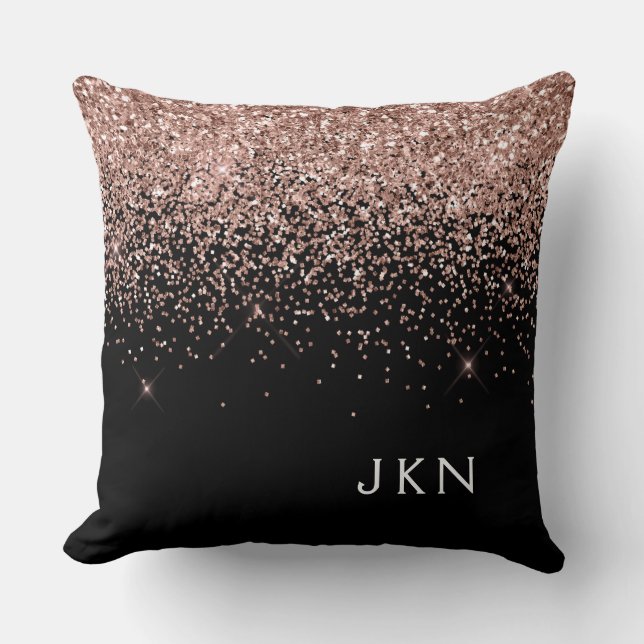 Rose Gold Blush Pink Glitter Monogram Initials Throw Pillow (Front)