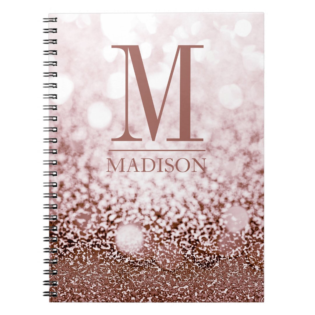 Rose Gold Blush Pink Glitter Monogram Journal | Zazzle