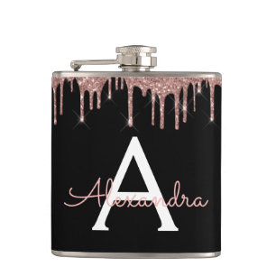 Rose Gold - Blush Pink Glitter Monogram Name Flask