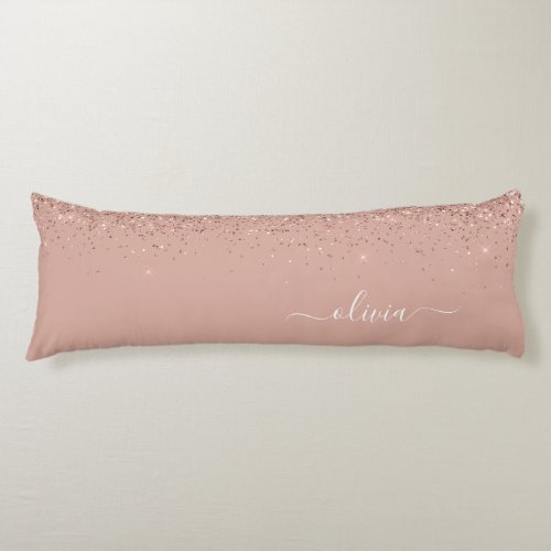 Rose Gold Blush Pink Glitter Monogram Name Girly Body Pillow