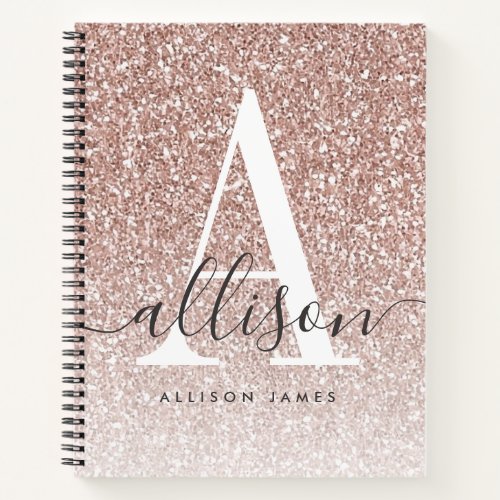 Rose Gold Blush Pink Glitter Monogram Name Noteboo Notebook