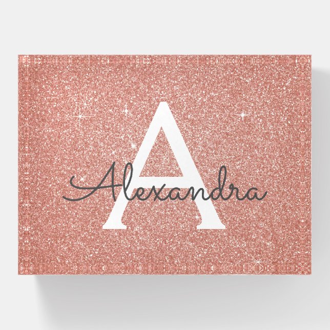 Rose Gold Blush Pink Glitter Monogram Name Paperweight (Front)