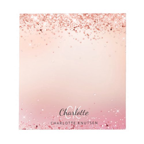 Rose gold blush pink glitter monogram notepad