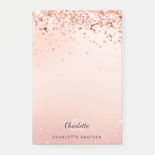 Rose gold blush pink glitter monogram post_it notes