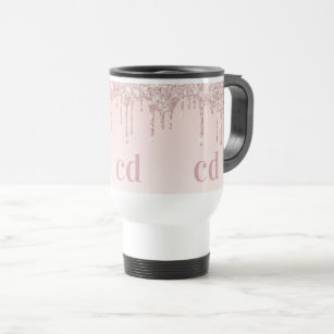 Rose gold blush pink glitter monogram travel mug