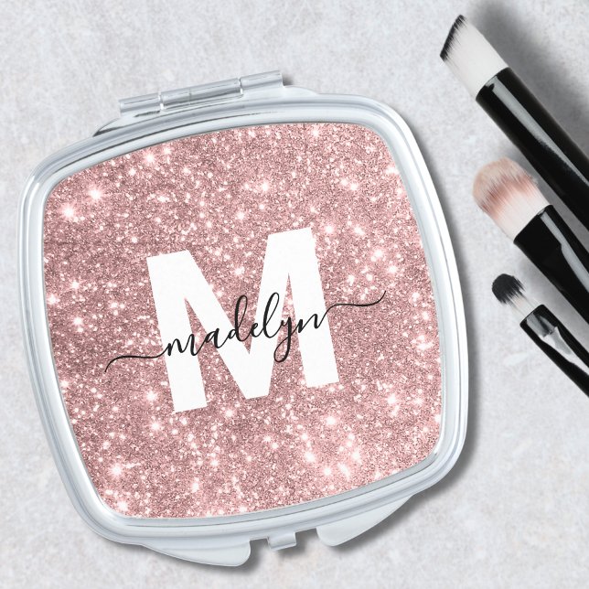 Rose Gold Blush Pink Glitter Name Monogram Compact Mirror (Rose Gold Blush Pink Glitter Name Monogram Compact Mirror)
