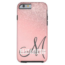 Rose Gold Blush Pink Glitter Ombre Monogram Tough iPhone 6 Case