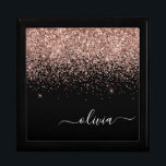Rose Gold Blush Pink Glitter Script Monogram Gift Box<br><div class="desc">Black and Rose Gold Blush Pink Sparkle Glitter script Monogram Name Jewelry Keepsake Box. This makes the perfect graduation,  birthday,  wedding,  bridal shower,  anniversary,  baby shower or bachelorette party gift for someone that loves glam luxury and chic styles.</div>
