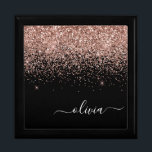 Rose Gold Blush Pink Glitter Script Monogram Gift Box<br><div class="desc">Black and Rose Gold Blush Pink Sparkle Glitter script Monogram Name Jewelry Keepsake Box. This makes the perfect graduation,  birthday,  wedding,  bridal shower,  anniversary,  baby shower or bachelorette party gift for someone that loves glam luxury and chic styles.</div>