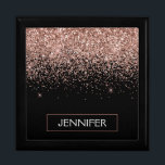 Rose Gold Blush Pink Glitter Script Monogram Gift Box<br><div class="desc">Black and Rose Gold Blush Pink Sparkle Glitter Monogram Name Jewelry Keepsake Box. This makes the perfect graduation,  birthday,  wedding,  bridal shower,  anniversary,  baby shower or bachelorette party gift for someone that loves glam luxury and chic styles.</div>