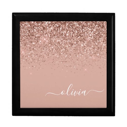 Rose Gold Blush Pink Glitter Script Monogram Gift Box