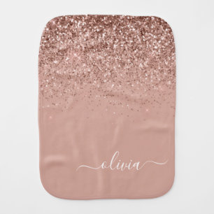 Rose Gold Blush Pink Glitter Script Monogram Girly Baby Burp Cloth