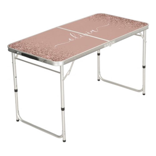 Rose Gold Blush Pink Glitter Script Monogram Girly Beer Pong Table