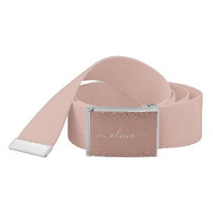 Rose Gold Blush Pink Glitter Script Monogram Girly Belt