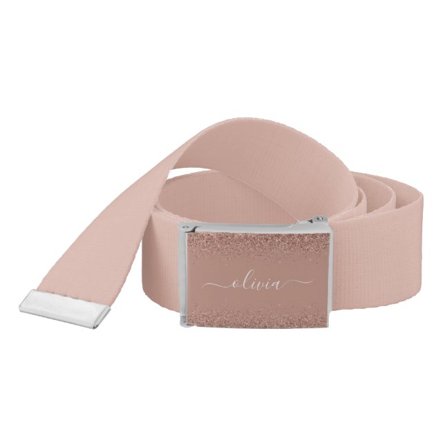 Rose Gold Blush Pink Glitter Script Monogram Girly Belt (Snake)