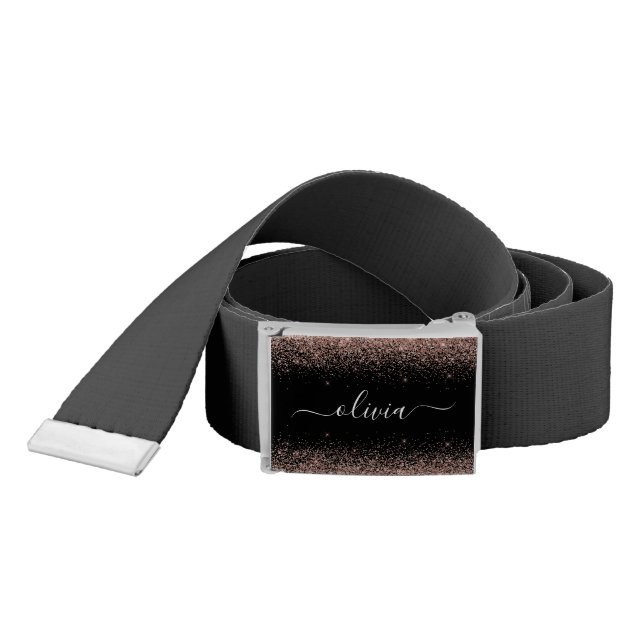 Rose Gold Blush Pink Glitter Script Monogram Girly Belt (Snake)