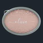 Rose Gold Blush Pink Glitter Script Monogram Girly Belt Buckle<br><div class="desc">Rose Gold - Blush Pink Sparkle Glitter Script Monogram Name Belt Buckle. This makes the perfect graduation,  sweet 16 16th,  18th,  21st,  30th,  40th,  50th,  60th,  70th,  80th,  90th,  100th birthday,  wedding,  bridal shower,  anniversary,  baby shower or bachelorette party gift for someone that loves glam luxury and chic styles.</div>