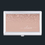 Rose Gold Blush Pink Glitter Script Monogram Girly Business Card Case<br><div class="desc">Rose Gold - Blush Pink Sparkle Glitter Script Monogram Name Business Card Holder. This makes the perfect sweet 16 birthday,  wedding,  bridal shower,  anniversary,  baby shower or bachelorette party gift for someone that loves glam luxury and chic styles.</div>