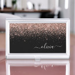 Rose Gold Blush Pink Glitter Script Monogram Girly Business Card Case<br><div class="desc">Black and Rose Gold - Blush Pink Sparkle Glitter Script Monogram Name Business Card Holder. This makes the perfect sweet 16 birthday,  wedding,  bridal shower,  anniversary,  baby shower or bachelorette party gift for someone that loves glam luxury and chic styles.</div>