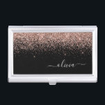 Rose Gold Blush Pink Glitter Script Monogram Girly Business Card Case<br><div class="desc">Black and Rose Gold - Blush Pink Sparkle Glitter Script Monogram Name Business Card Holder. This makes the perfect sweet 16 birthday,  wedding,  bridal shower,  anniversary,  baby shower or bachelorette party gift for someone that loves glam luxury and chic styles.</div>