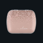 Rose Gold Blush Pink Glitter Script Monogram Girly Candy Tin<br><div class="desc">Rose Gold - Blush Pink Sparkle Glitter Script Monogram Name Candy Can Tin. This makes the perfect graduation,  birthday,  wedding,  bridal shower,  anniversary,  baby shower or bachelorette party gift for someone that loves glam luxury and chic styles.</div>