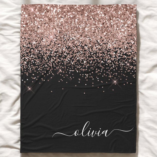 Rose Gold Blush Pink Glitter Script Monogram Girly Fleece Blanket (Creator Uploaded)