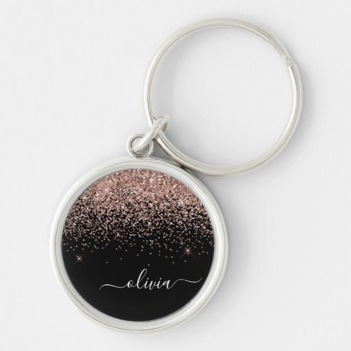 Rose Gold Blush Pink Glitter Script Monogram Girly Keychain