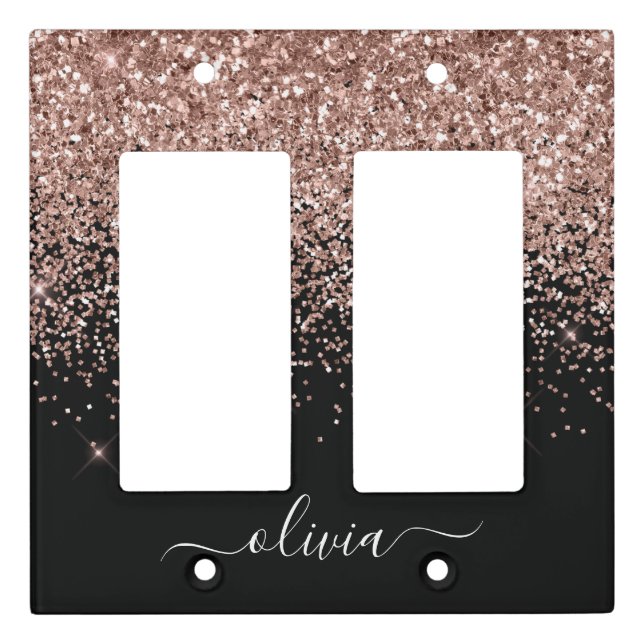 Rose Gold Blush Pink Glitter Script Monogram Girly Light Switch Cover (Front)