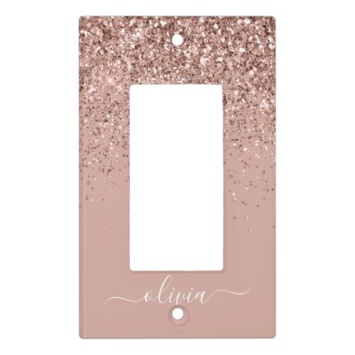 Rose Gold Blush Pink Glitter Script Monogram Girly Light Switch Cover