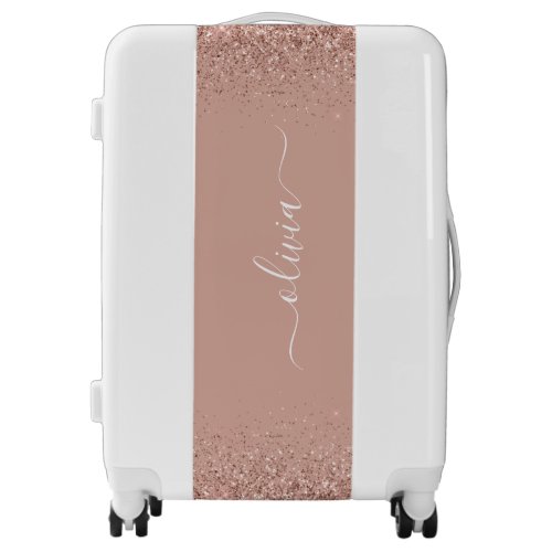 Rose Gold Blush Pink Glitter Script Monogram Girly Luggage