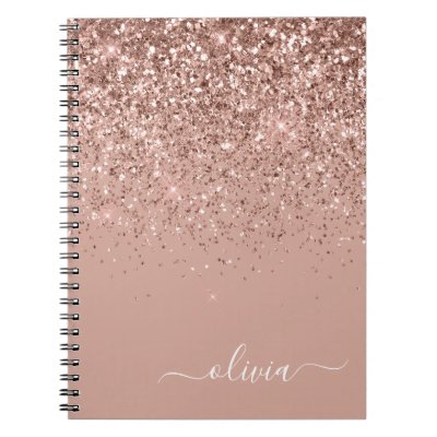 Rose Gold Blush Pink Glitter Script Monogram Girly Notebook