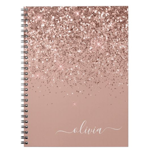 Rose Gold Blush Pink Glitter Script Monogram Girly Notebook | Zazzle.com