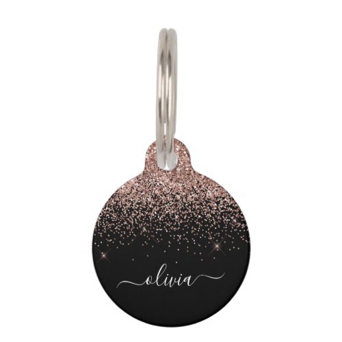 Rose Gold Blush Pink Glitter Script Monogram Girly Pet ID Tag