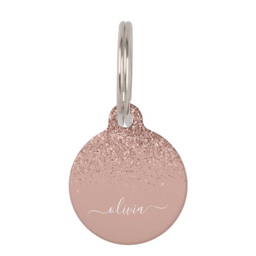 Rose Gold Blush Pink Glitter Script Monogram Girly Pet ID Tag