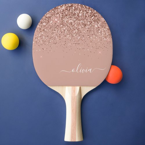 Rose Gold Blush Pink Glitter Script Monogram Girly Ping Pong Paddle