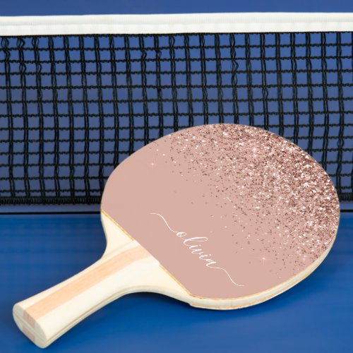 Rose Gold Blush Pink Glitter Script Monogram Girly Ping Pong Paddle
