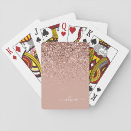 Rose Gold Blush Pink Glitter Script Monogram Girly Playing Cards